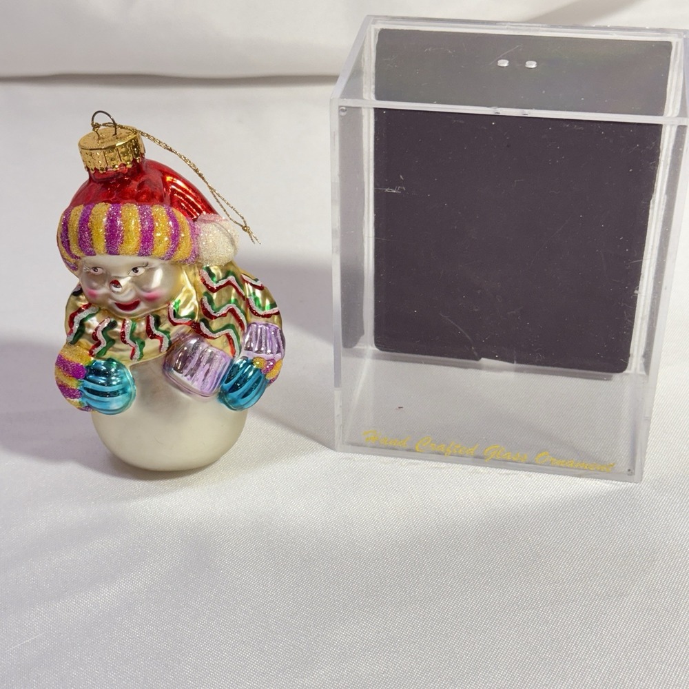VTG Unique Treasures Christmas Ornament Blown Glass Snowman 4"‎ 1990s